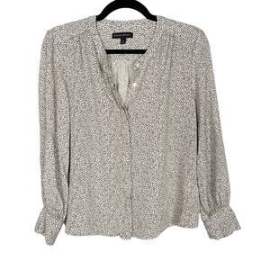 Banana Republic M Cream Black Cheetah Print Essential Button Front Blouse Top
